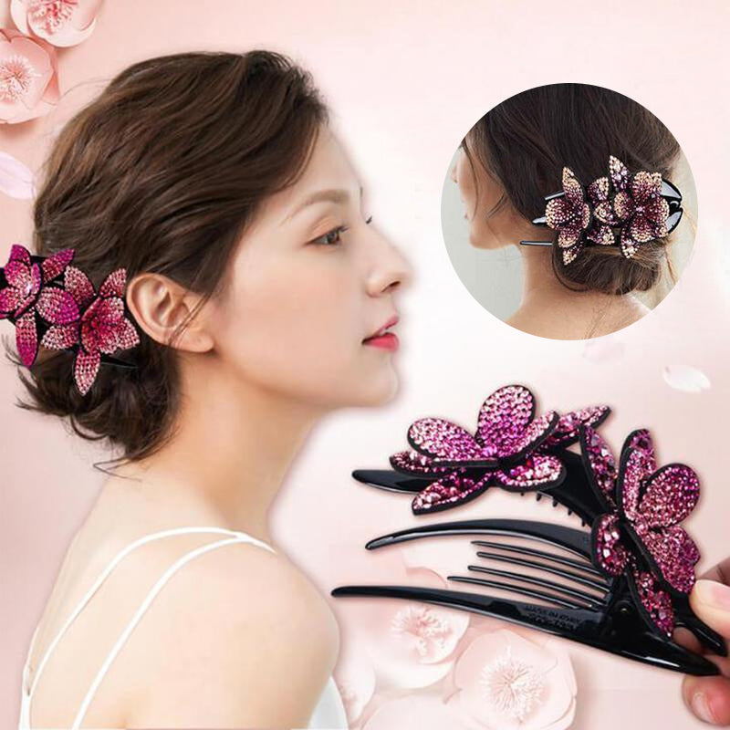 Strass dubbele bloem haarclip